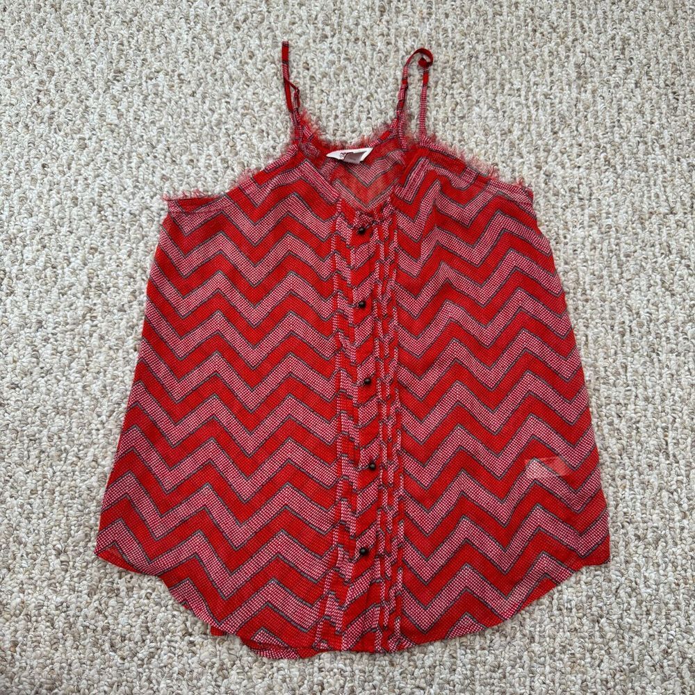 ARIZONA Jrs. Medium RACERBACK TANK TOP sheer chevron spaghetti strap